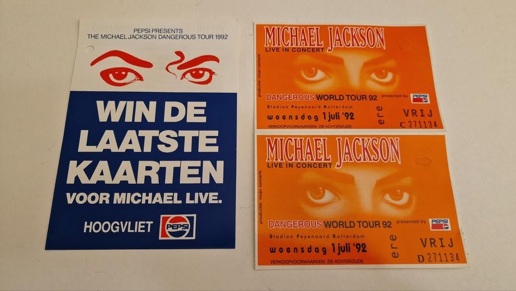 MICHAEL JACKSON DANGEROUS TOUR TICKETS 2X & PROMO FLYER, Verzamelen, Ophalen of Verzenden, Foto of Kaart
