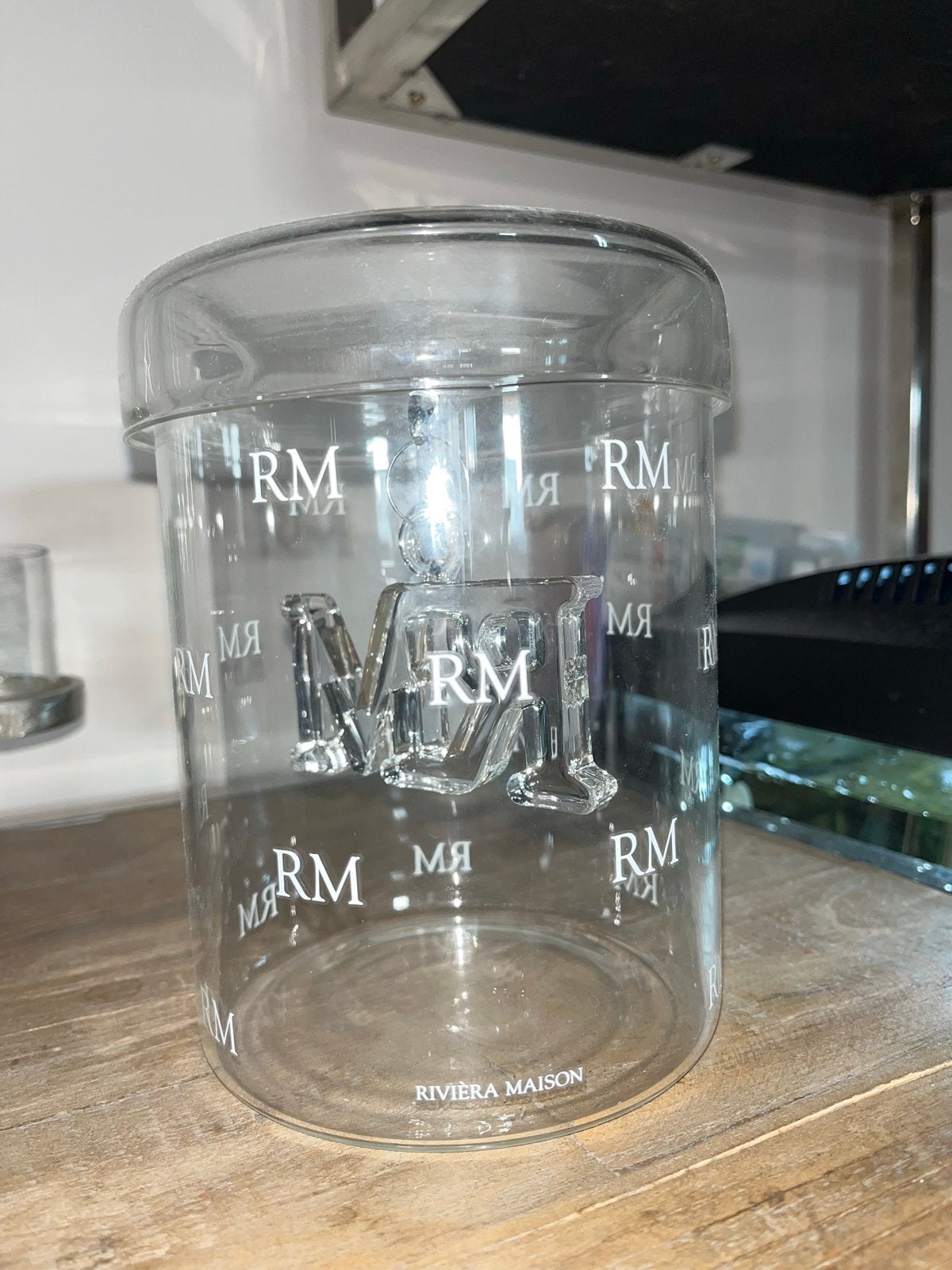 Riviera Maison Decoratie Pot met RM Logo, Ophalen, Zo goed als nieuw, Glas, Landelijk