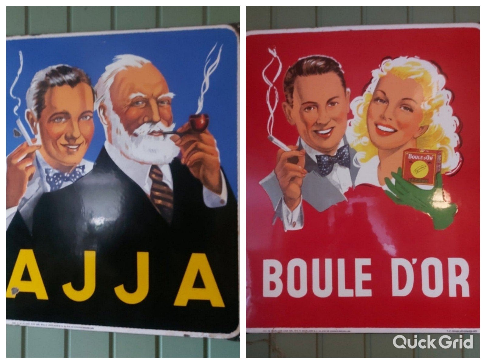 Stel oude emaille reclameborden, Ophalen of Verzenden, Gebruikt, Reclamebord