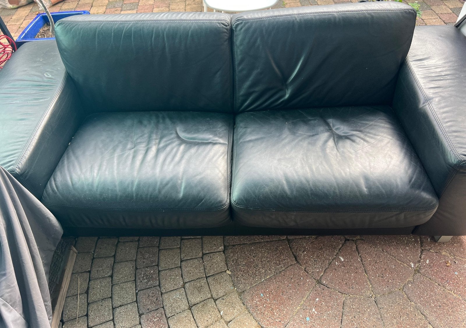 GRATIS af te halen!! Zwarte leren tweezitsbank, Ophalen, Gebruikt, 150 tot 200 cm, Tweepersoons