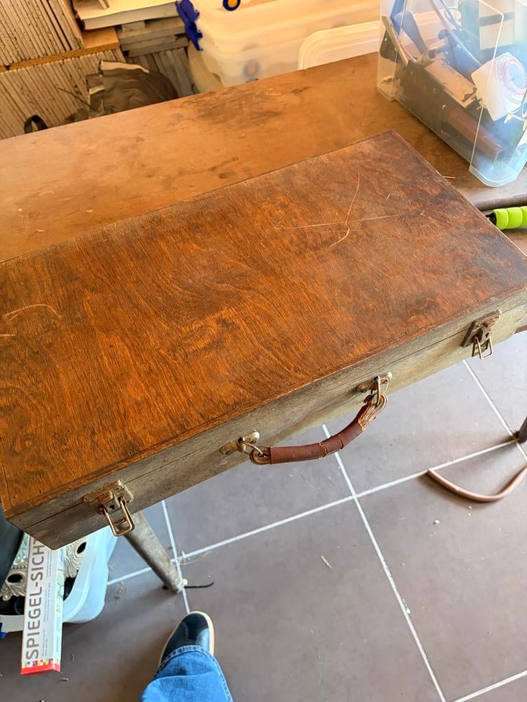 Vintage houten kist met speelkaarten, Ophalen of Verzenden, Gebruikt