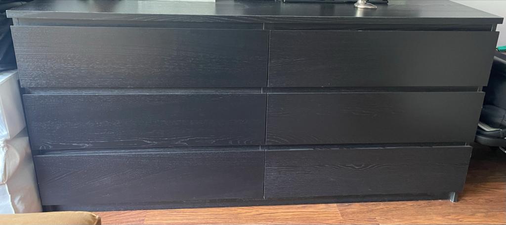 IKEA Malm ladekast met 6 lades - Zwartbruin, Huis en Inrichting, Kasten | Ladekasten, Ophalen, Gebruikt, 5 laden of meer, 150 tot 200 cm
