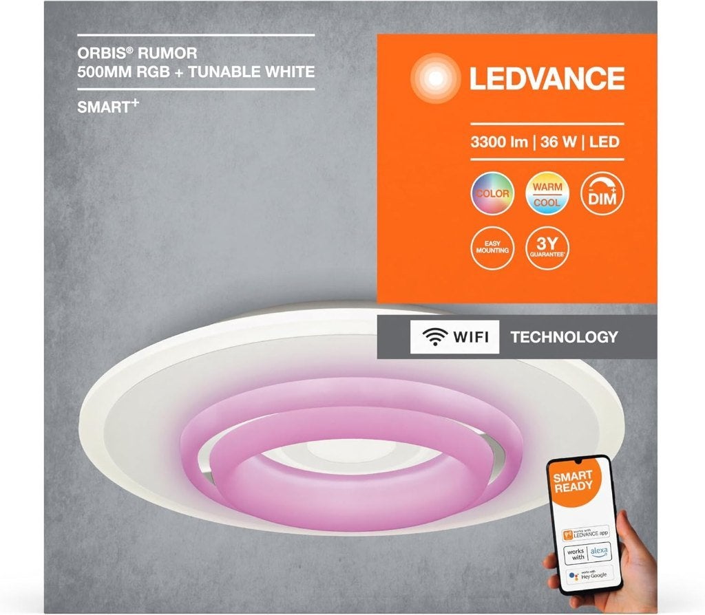 LEDVANCE SMART+ Orbis Rumor plafondlamp LED RGB wifi 50cm, LEDVANCE, Kunststof, 50 cm, Modern