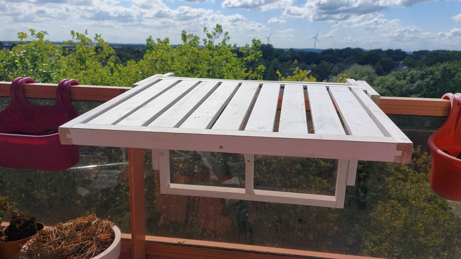Tafeltje voor balkon rand, inklapbaar, Ophalen, Rond, Minder dan 55 cm