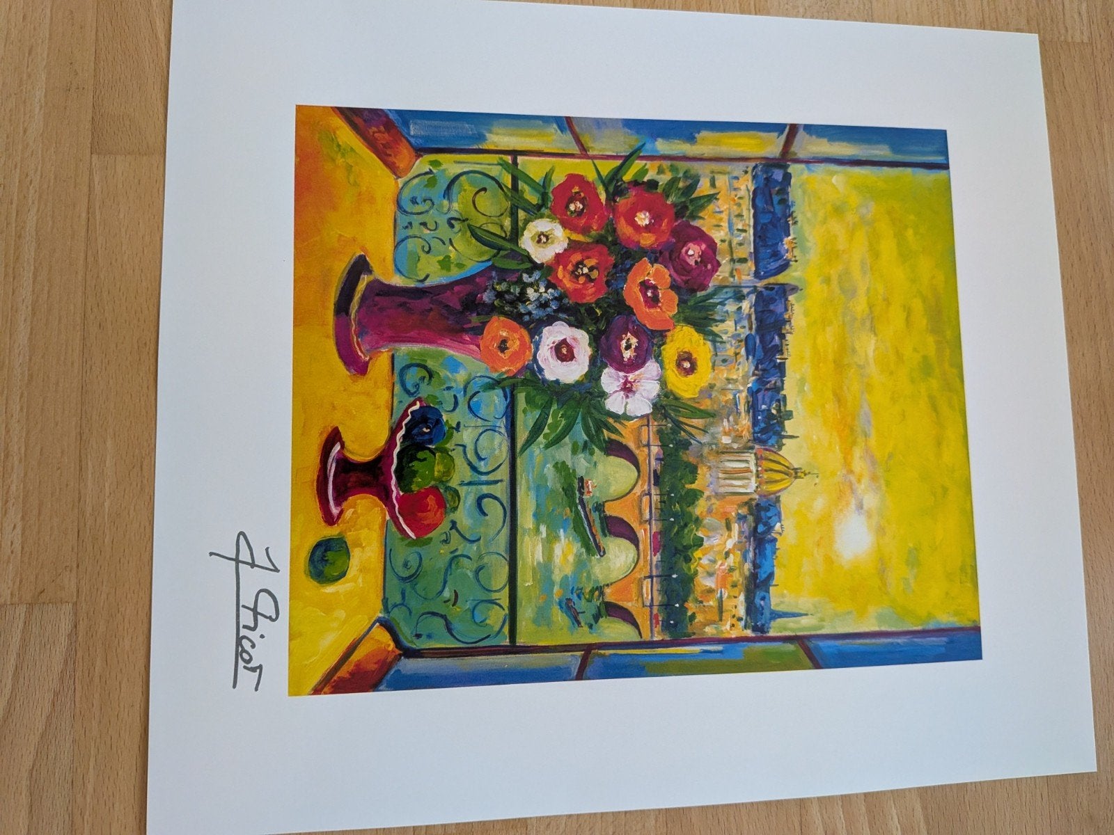 Kleurrijk Stadsgezicht met Bloemen - Jean-Claude Picot, Ophalen