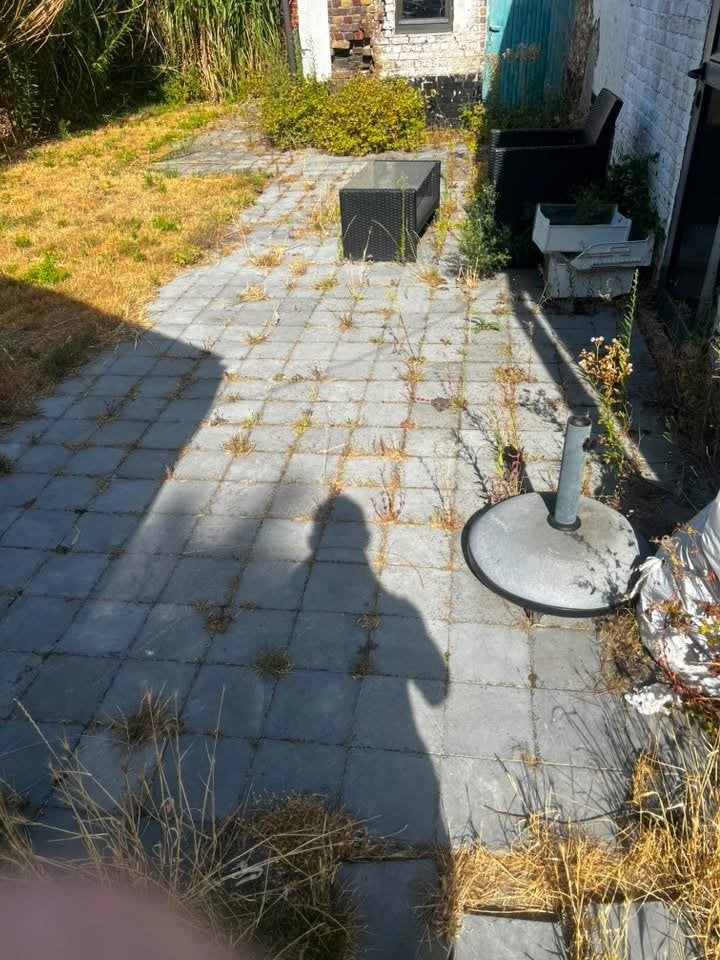 Blauwe hardsteen tegels 20x20x2 - 30m² liggen gewoon los !, Ophalen, Gebruikt, Terrastegels, Natuursteen