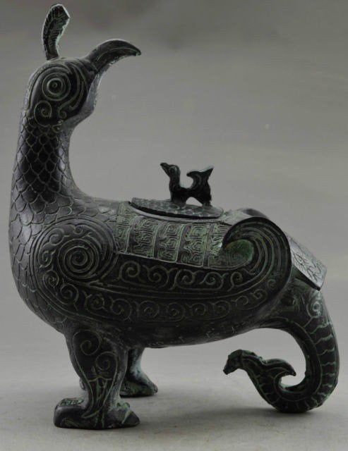 Bronzen pot, Vogel., Verzenden, Zo goed als nieuw, Handgemaakt, Overige kleuren