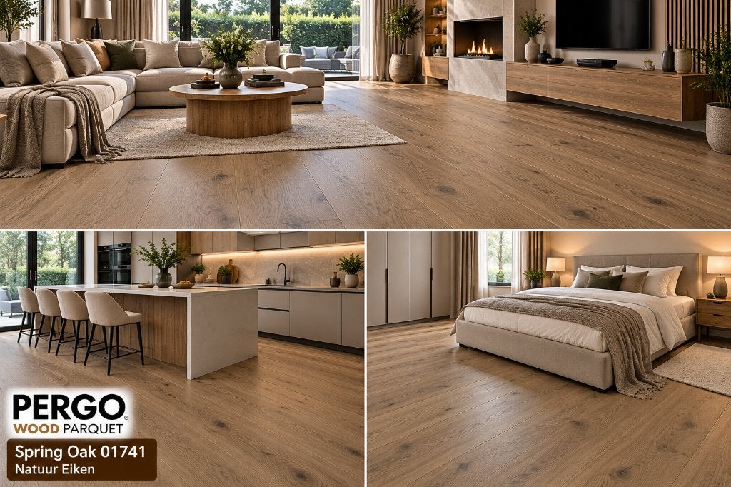 49,78 Lamel Parket Click Spring Natuur Eik 01741 18pak=€1995, Parket, Bruin, 75 m² of meer, Nieuw