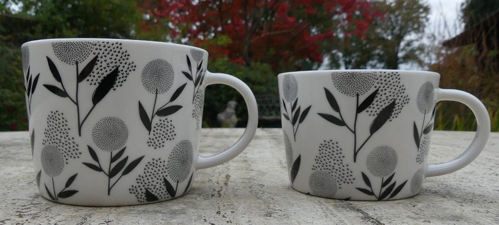 8 Nieuwe DUTCH ROSE Wit Mokken met Abstract Grijze Bloemen, Huis en Inrichting, Keuken | Servies, Ophalen of Verzenden, Nieuw