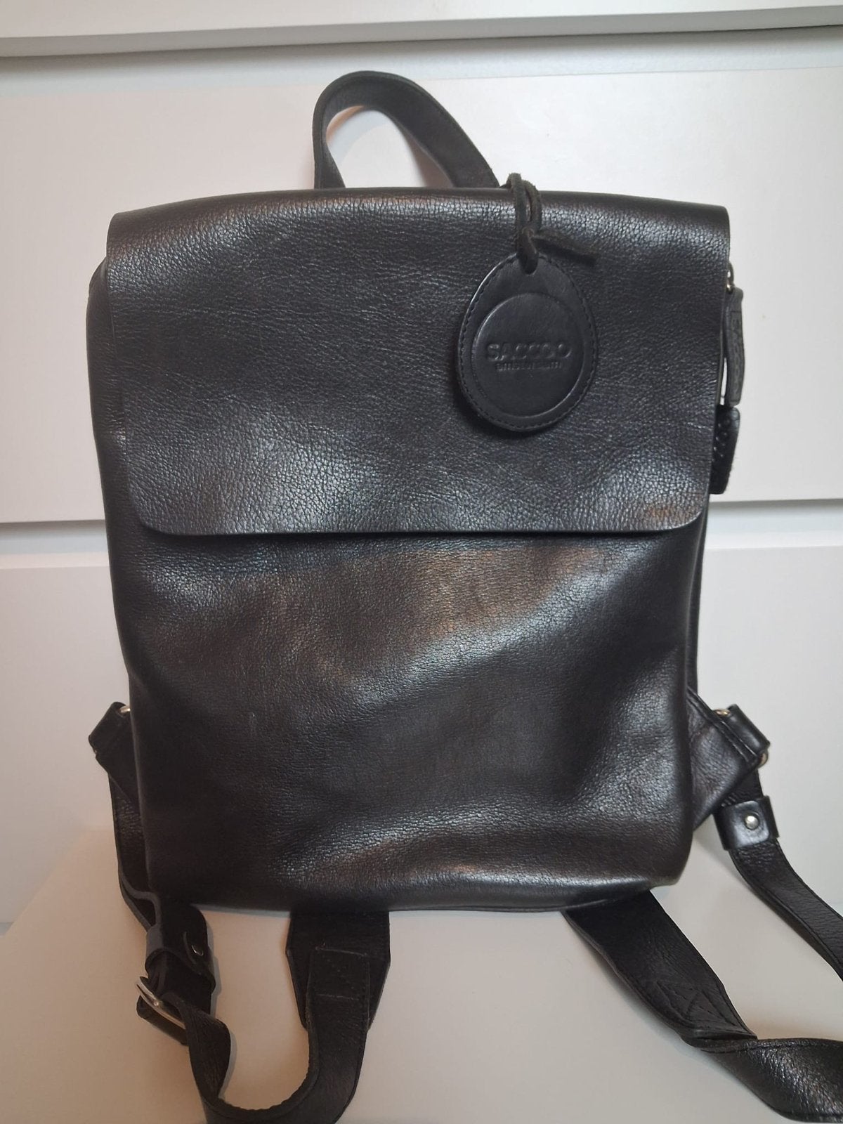 Stijlvolle Zwarte Leren Rugzak - Saccoo Amsterdam, Overige merken, Gebruikt, 25 tot 40 cm, Ophalen of Verzenden