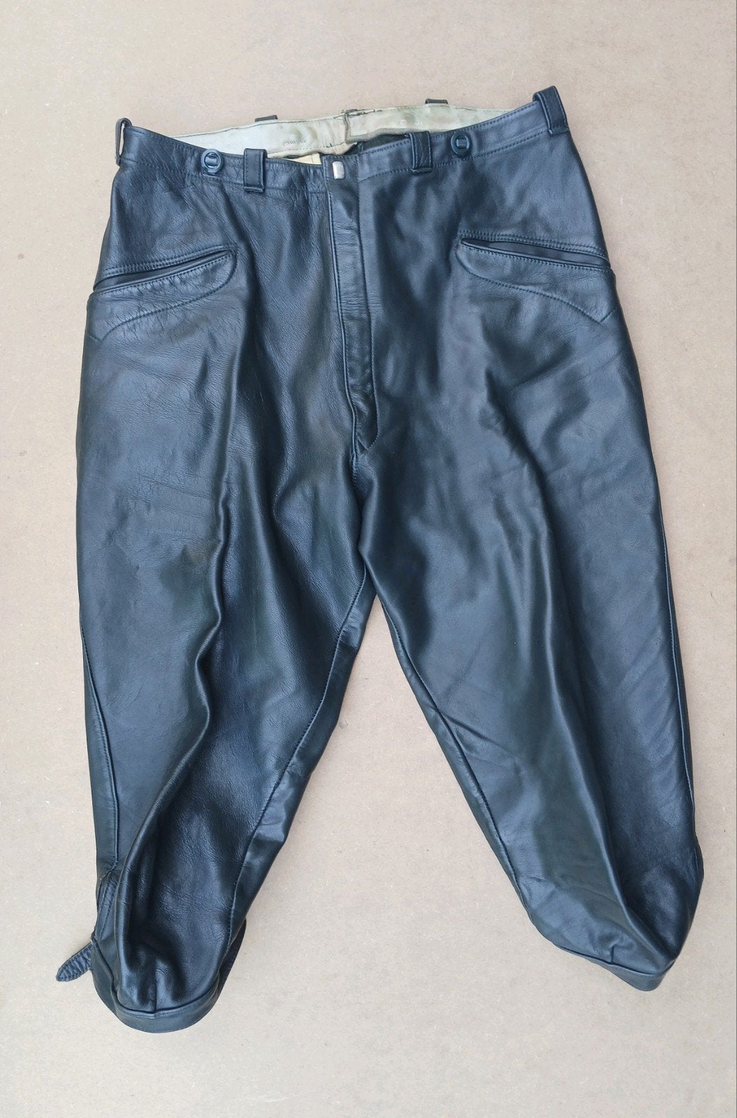 Vintage leren jaren 50 heren motor broek., Ophalen of Verzenden, Tweedehands, Dames, Broek | leer