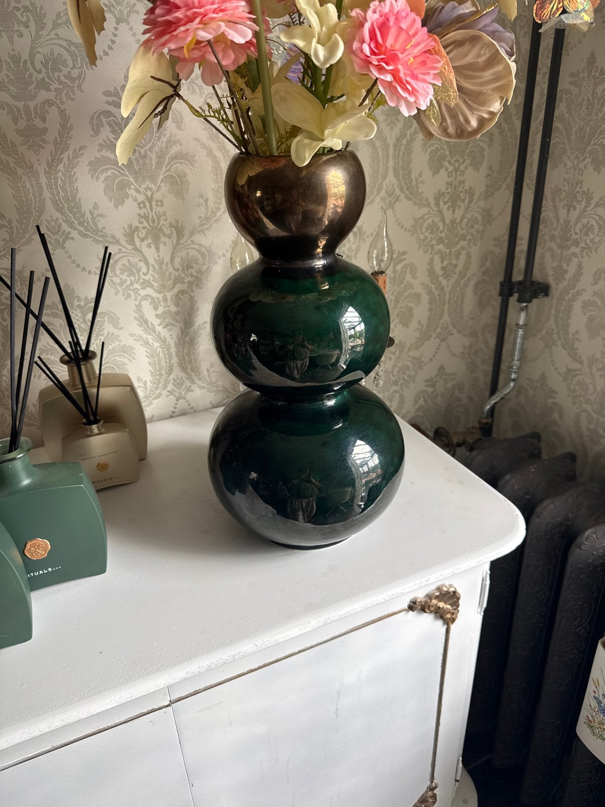 Andes vaas goud groen, Huis en Inrichting, 41 cm, Ophalen of Verzenden, Zo goed als nieuw, Steen/keramiek