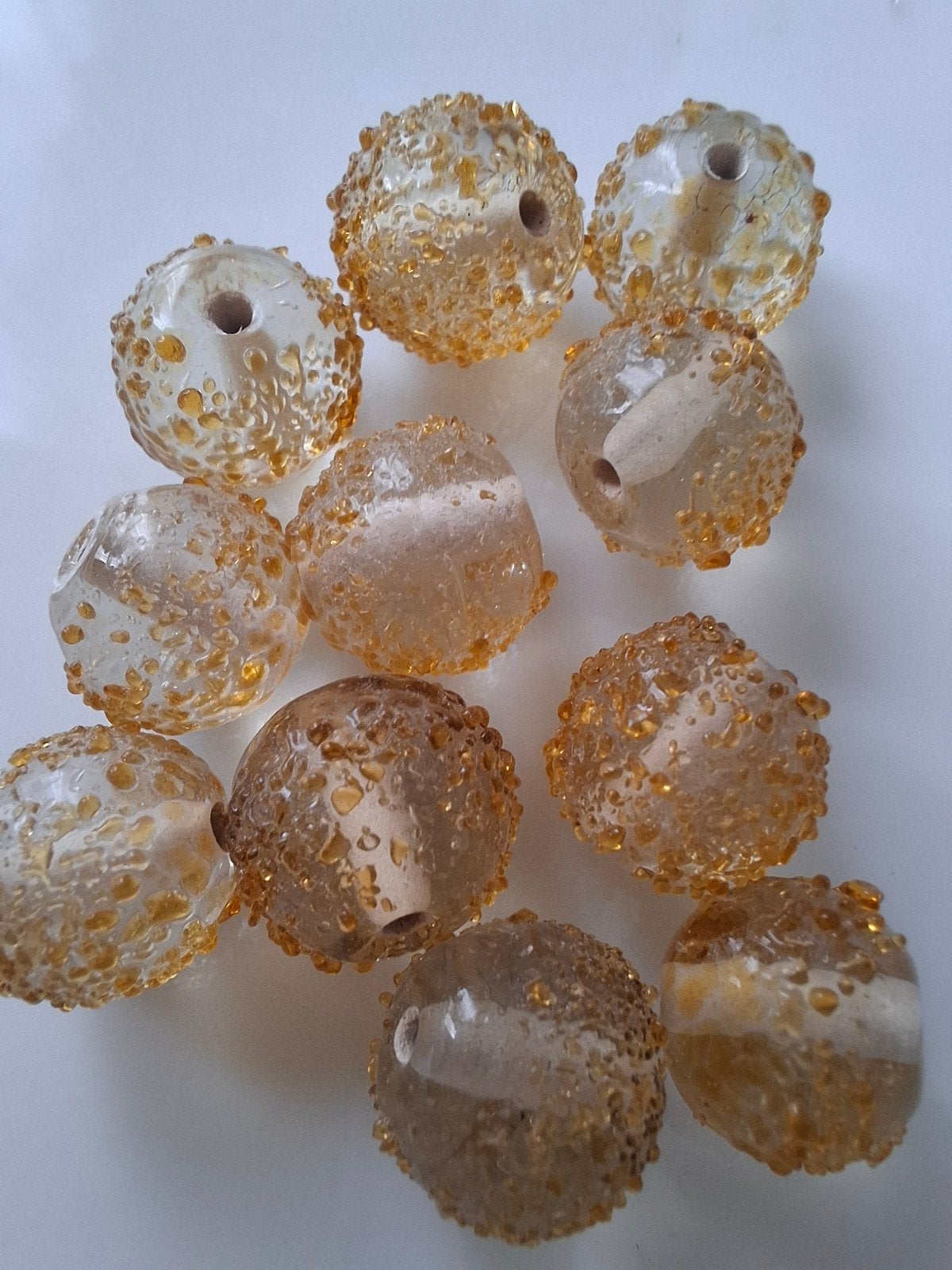 11 stuks 10 mm lampwork glaskralen oranje geel kralen, Kraal, -, -, Nieuw
