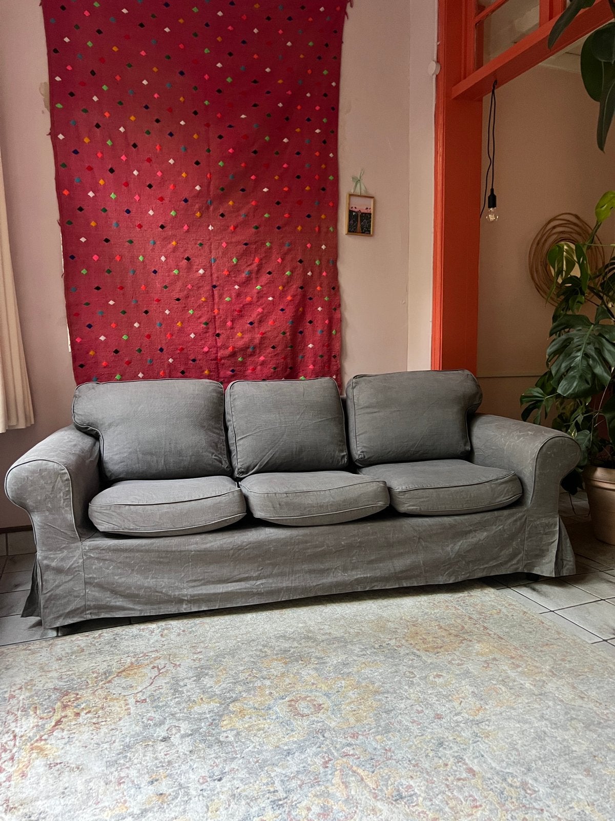 Ektrop IKEA bank in grijze kleur, Ophalen, Gebruikt, Minder dan 75 cm, Driepersoons