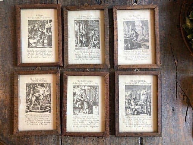 6 oude ambacht tekeningen schilderijen uit een serie van 100, Ophalen of Verzenden