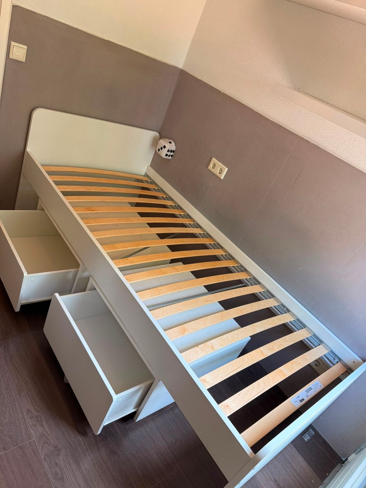 Ikea bed, Ophalen, 90 cm, Eenpersoons, Wit