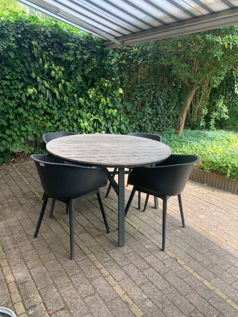 Leuke tuinset met ronde tafel en 4 stoeltjes, Ophalen, Gebruikt, Rond, Hout