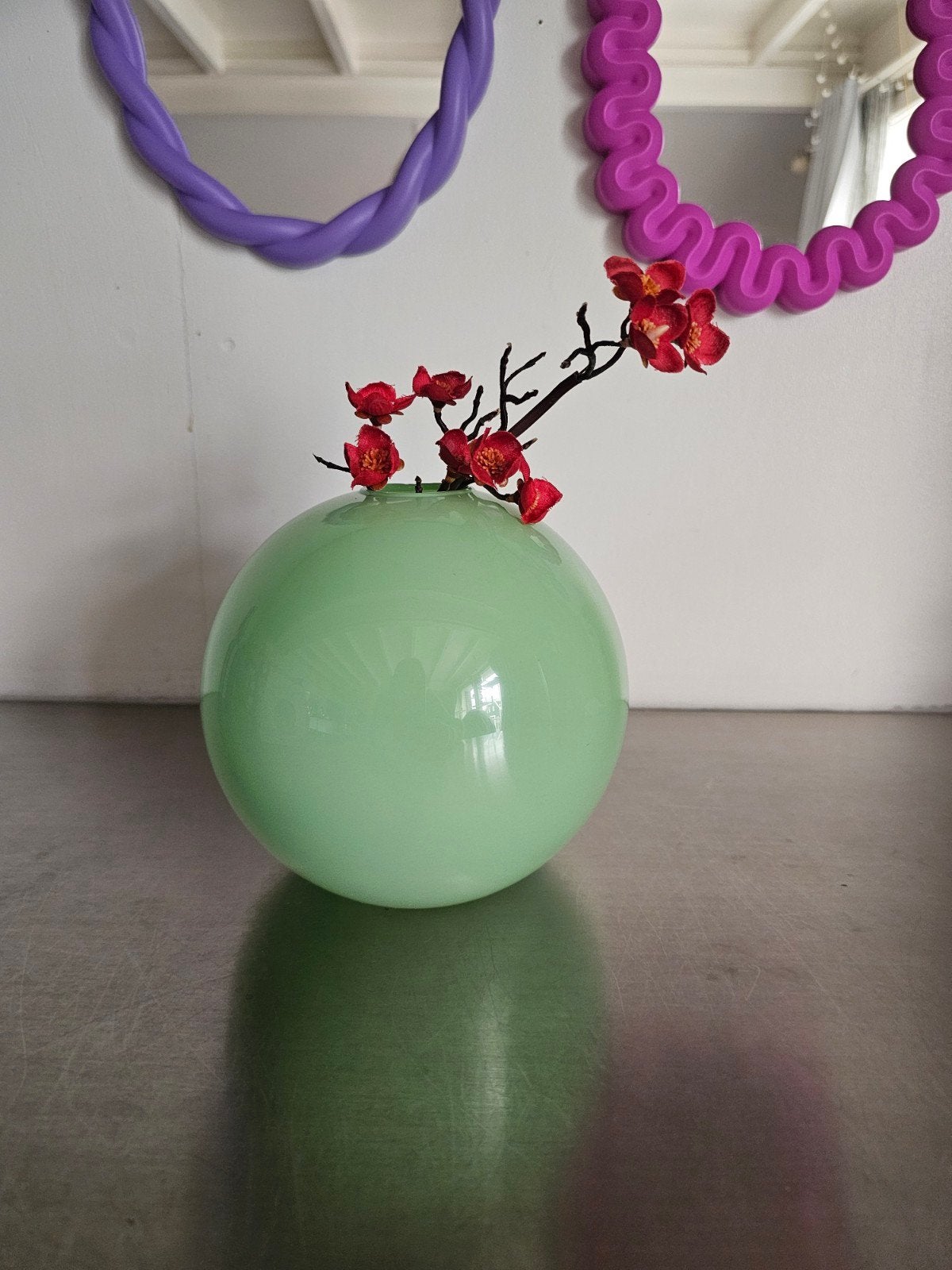 K&K Bubblegum Vaasje - Groen Glas - 14 cm, Ophalen of Verzenden, Zo goed als nieuw, Groen, Glas