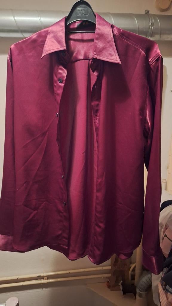 Elegante r.b. bordeauxrode satijnen blouse - Maat M, Overige kleuren, Halswijdte 39/40 (M), Ophalen of Verzenden, R.B.