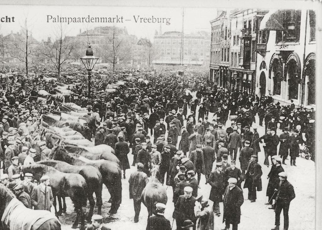 Utrecht Vreeburg Palmpaardenmarkt Foto, Verzamelen, Ansichtkaarten | Nederland, Ophalen of Verzenden, Voor 1920, Ongelopen, Utrecht