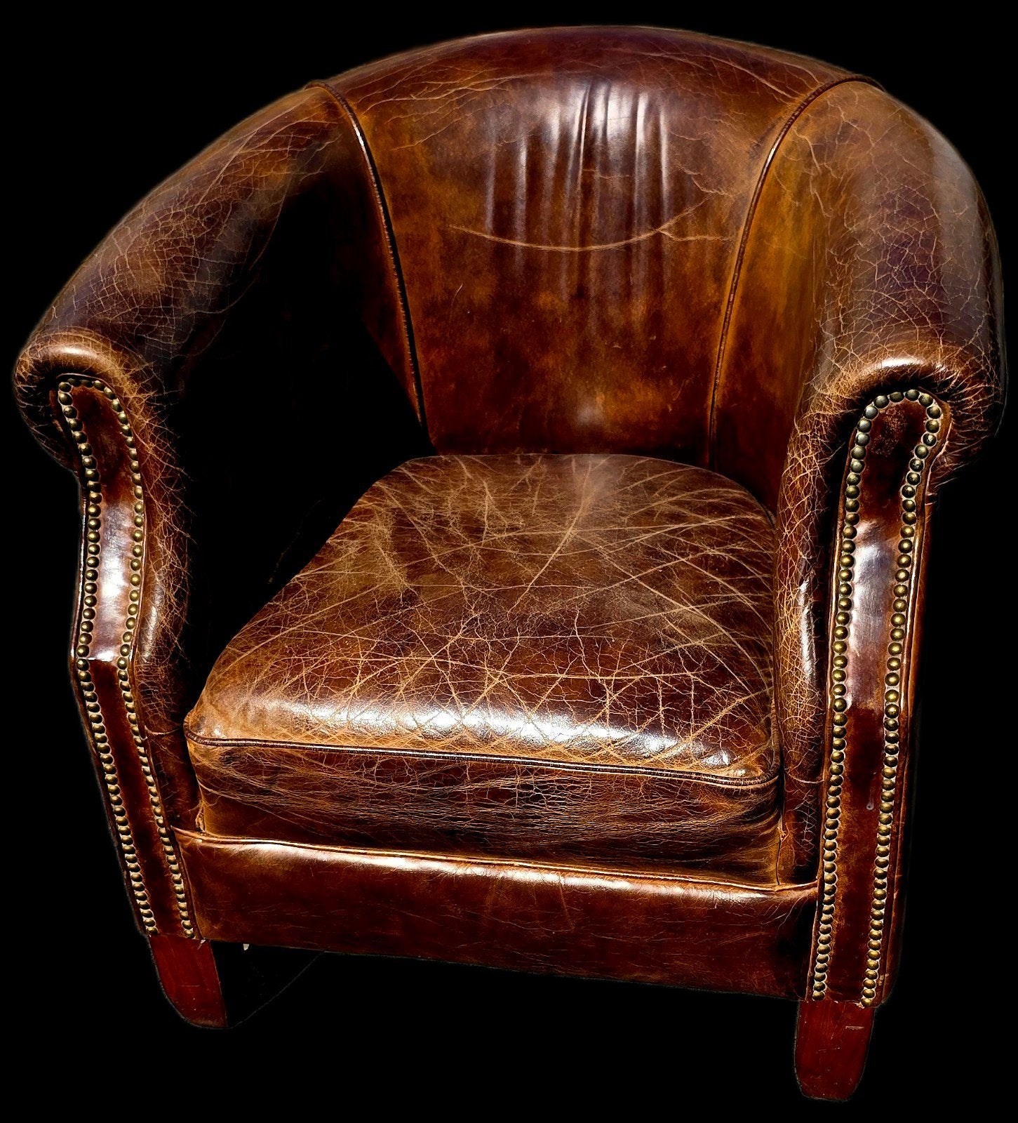 Vintage Leren Clubfauteuil - Chesterfield Stijl + BEZORGING, Antiek en Kunst, Ophalen of Verzenden
