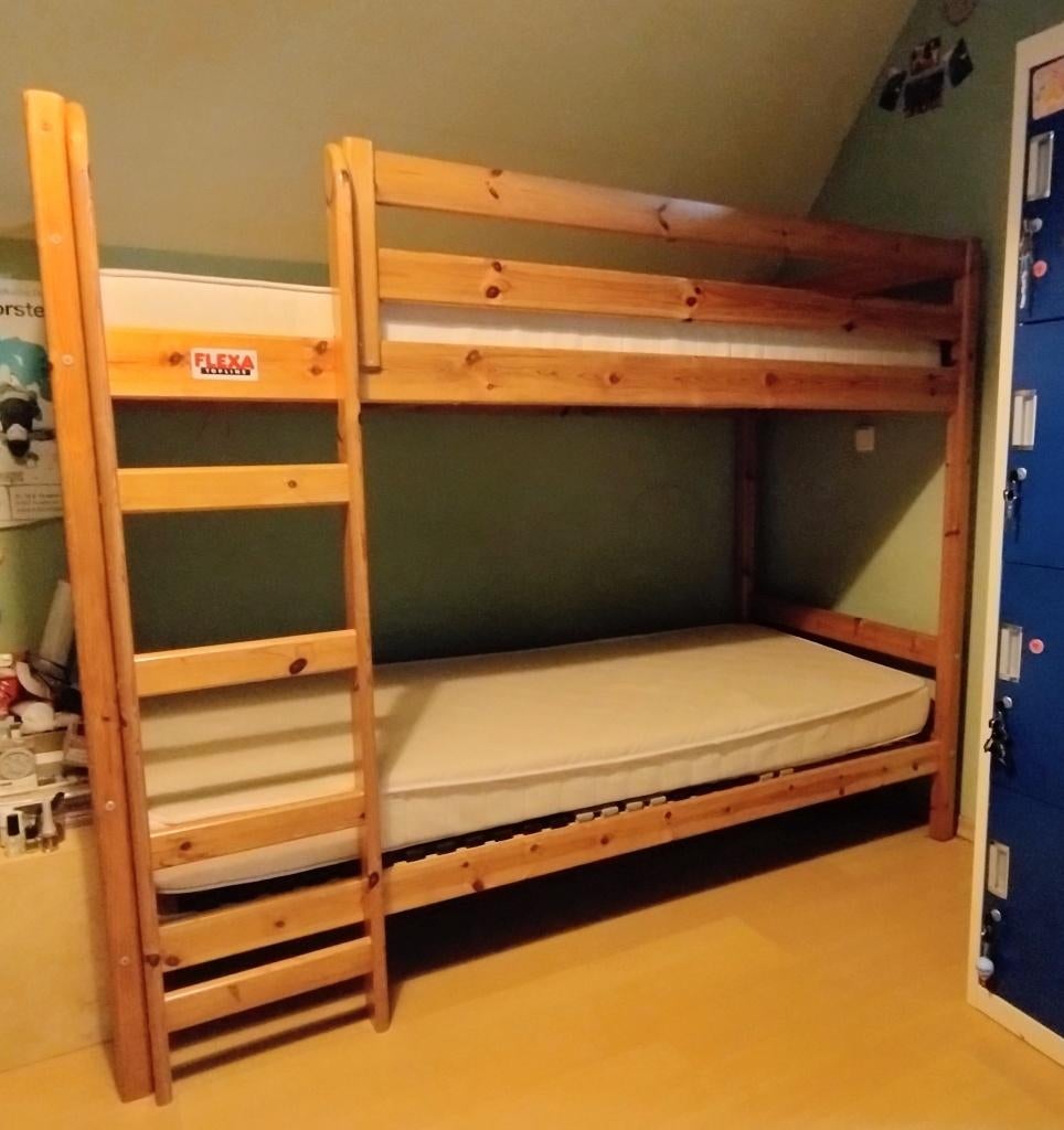Stapelbed, Flexa Topline, Grenen, Compleet met matrassen, Ophalen, 85 tot 100 cm, Gebruikt, 180 cm of meer