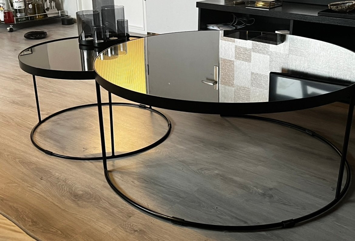 Salon tafel salontafel set zwart frame spiegel Bodilson Sun, Ophalen, Gebruikt, Metaal