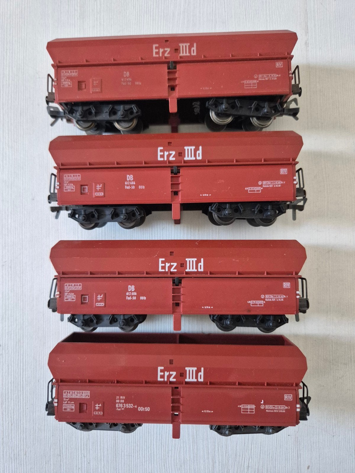 4 Fleischmann H0 Erz zelfloswagons 5020, Gebruikt, Gelijkstroom, Fleischmann, Wagon