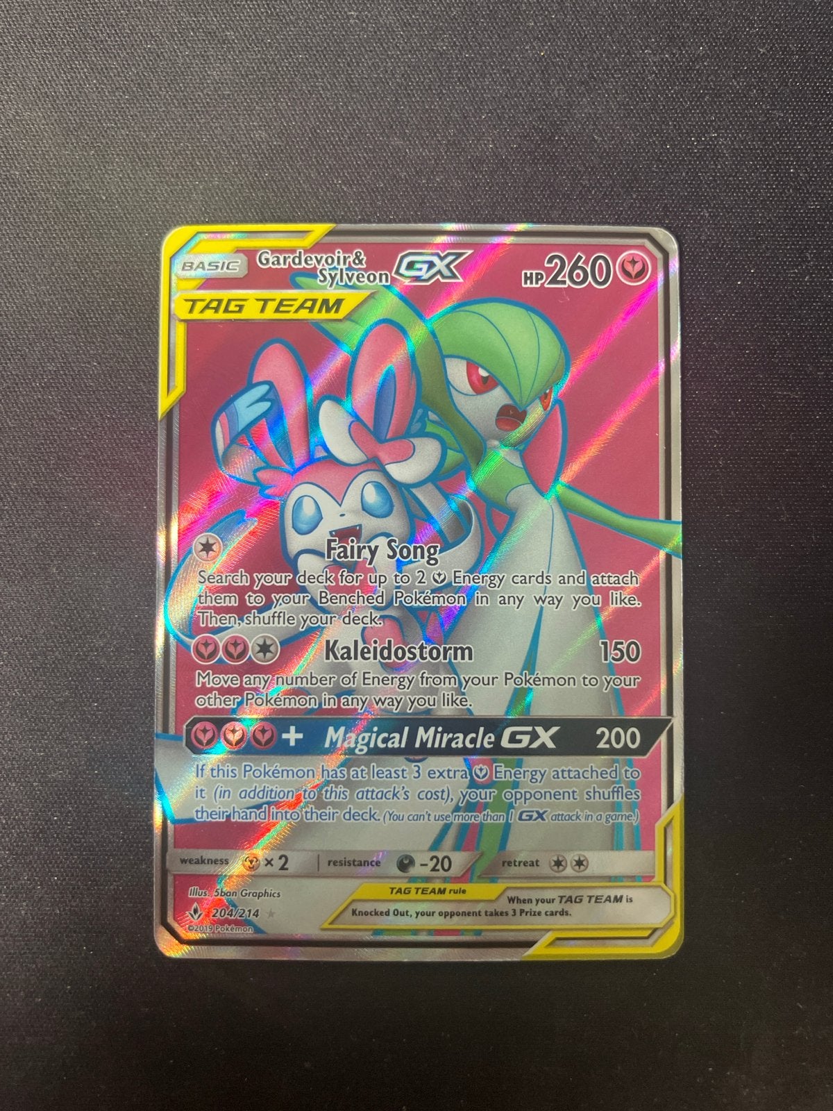 Gardevoir & Sylveon GX Full Art 204/214, Ophalen of Verzenden, Zo goed als nieuw, Losse kaart, Foil