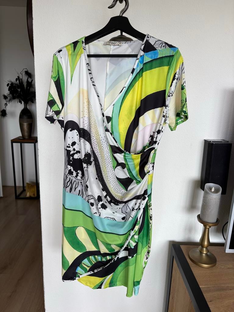 Missy Meerkleurige Jurk Maat L Korte Mouw Knielengte, Verzenden, Maat 42/44 (L), Overige kleuren, Knielengte