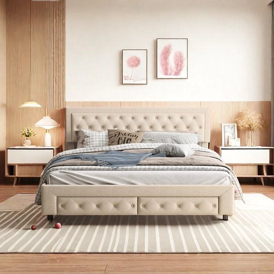 Gestoffeerd Tweepersoonsbed – Opbergbed – Boxspring Bed, Corvance B.V., Verzenden, Nieuw, Corvancebol@gmail.com