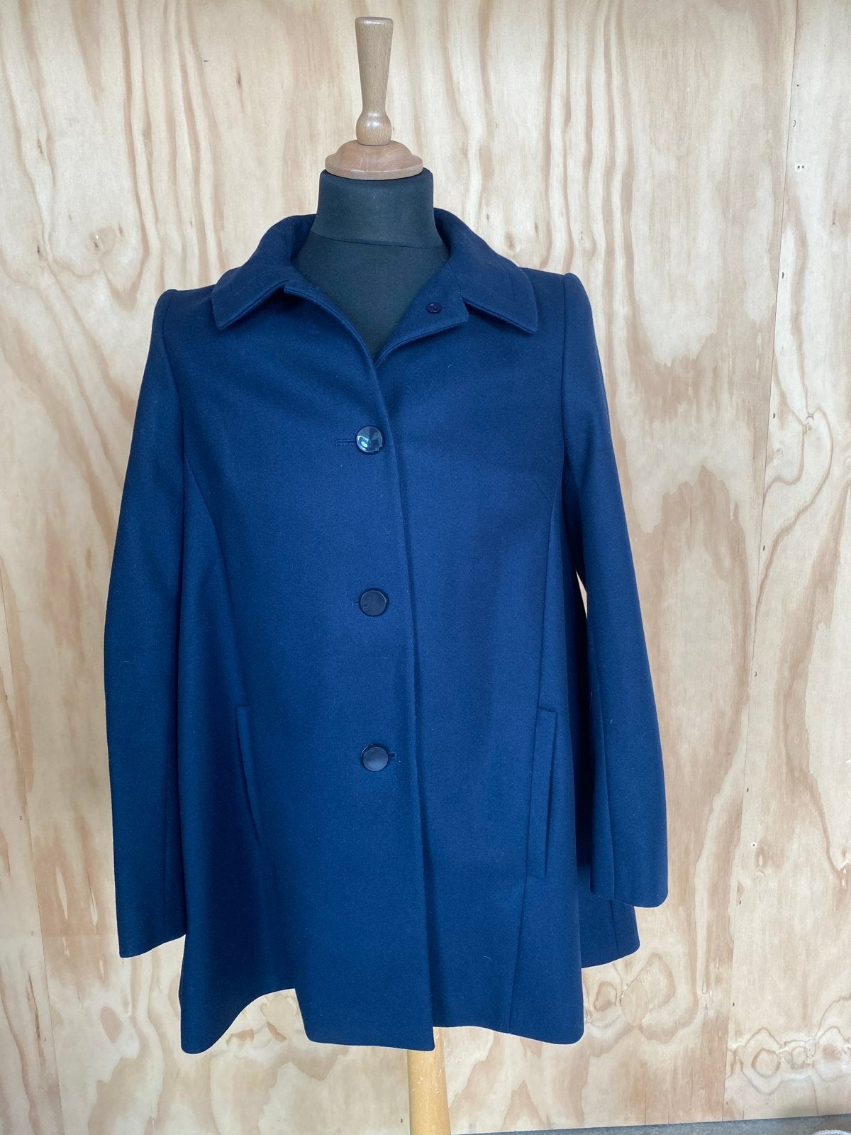 Donkerblauwe wollen A-lijn mantel Ted Baker, Ophalen of Verzenden, Zo goed als nieuw, Maat 38/40 (M), Blauw