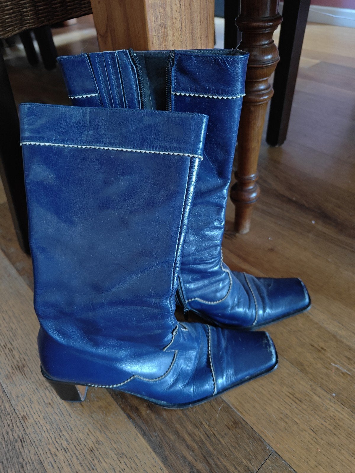 Vintage blauwe laarzen, maat 37, Kleding | Dames, Ophalen of Verzenden, Gedragen, Blauw, Hoge laarzen
