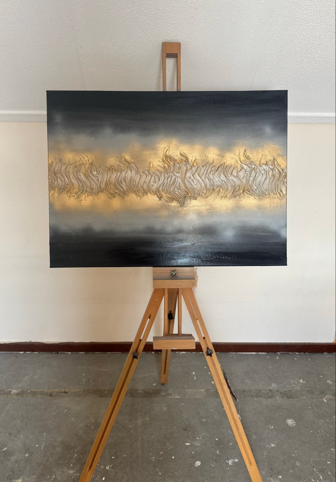 Abstract schilderij met goud en textuur, Ophalen