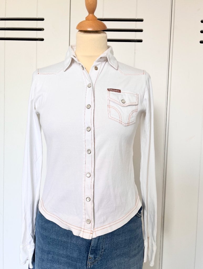 vintage westernstyle Dolce & Gabbana D&G shirt Y2K - SS01, Dolce & Gabbana, Wit, Ophalen of Verzenden, Maat 34 (XS) of kleiner