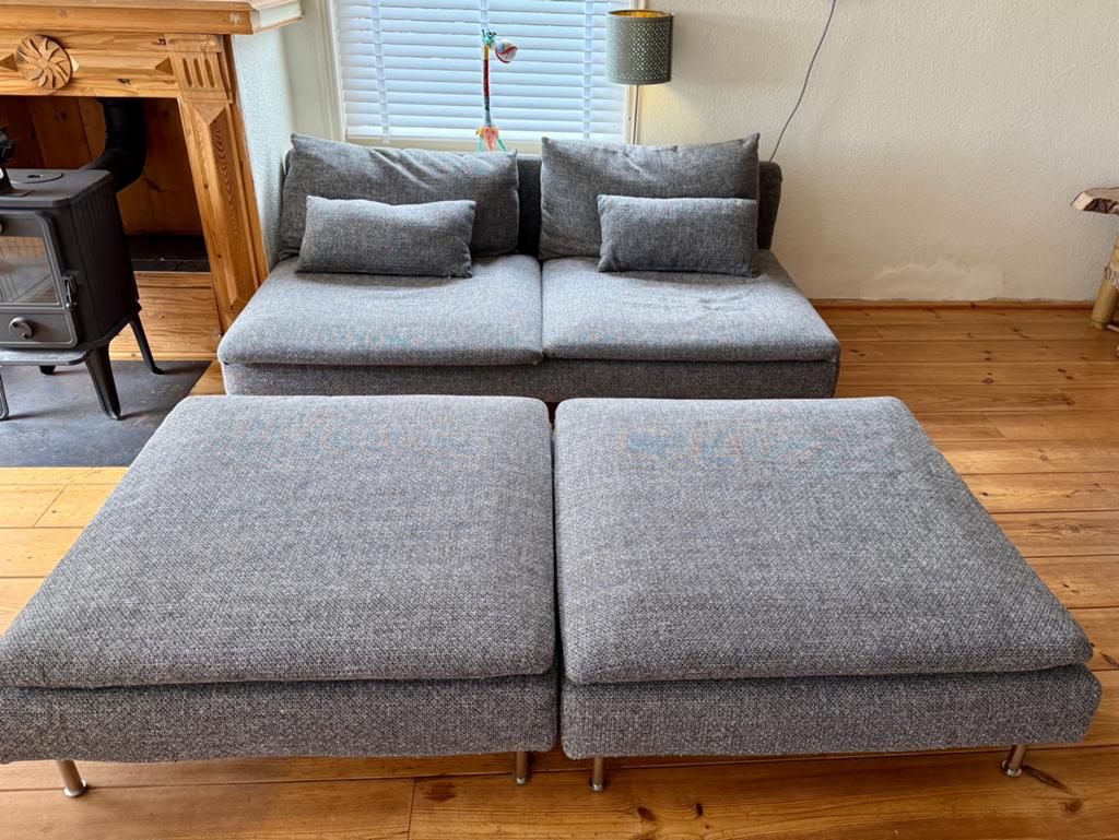 Ikea Soderhamn 3 persoons-bank met hockers, Ophalen, 150 tot 200 cm, Driepersoons, Zo goed als nieuw