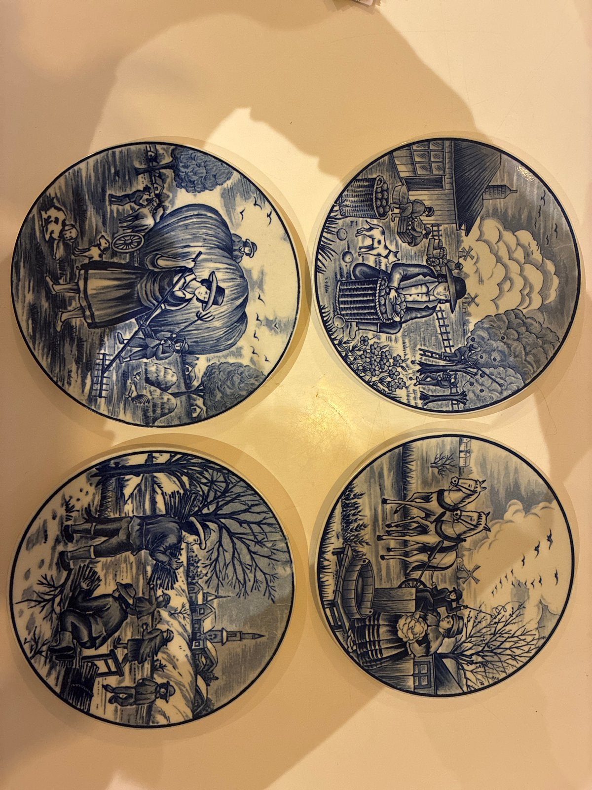 Set van 4 Royal Delfts Blauw Handwerk wandborden, Antiek en Kunst, Ophalen of Verzenden