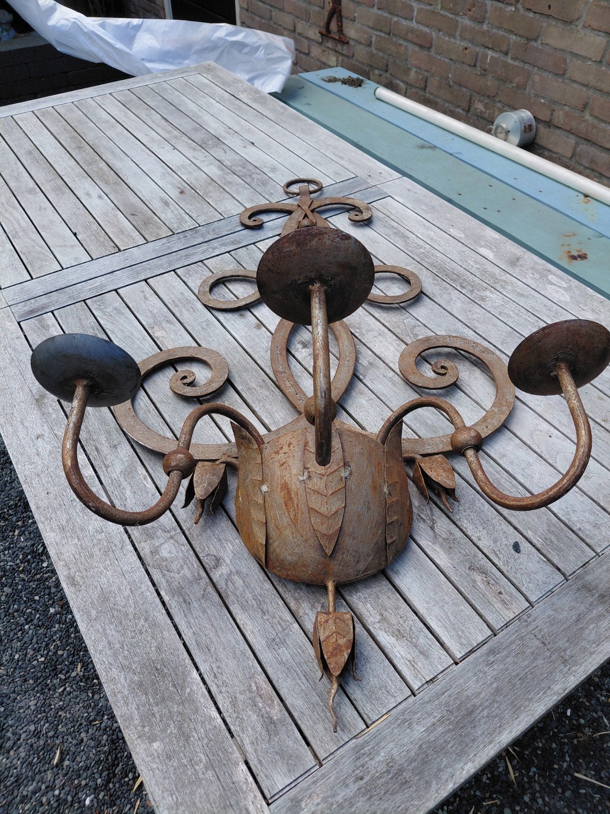 Oude Brocante Smeedijzeren Wandkandelaar - Romantisch, Ophalen