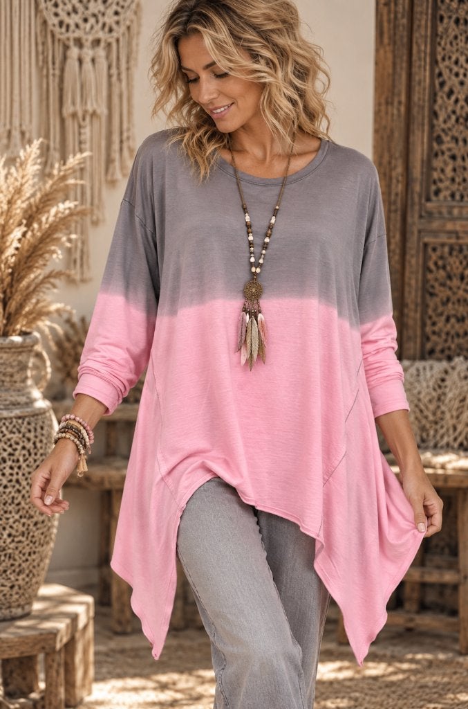 Trendy Oversized Ombre Shirt, one size past 38 tot maat 46, Kleding | Dames, Ophalen of Verzenden, Nieuw, Maat 38/40 (M), Meerkleurig