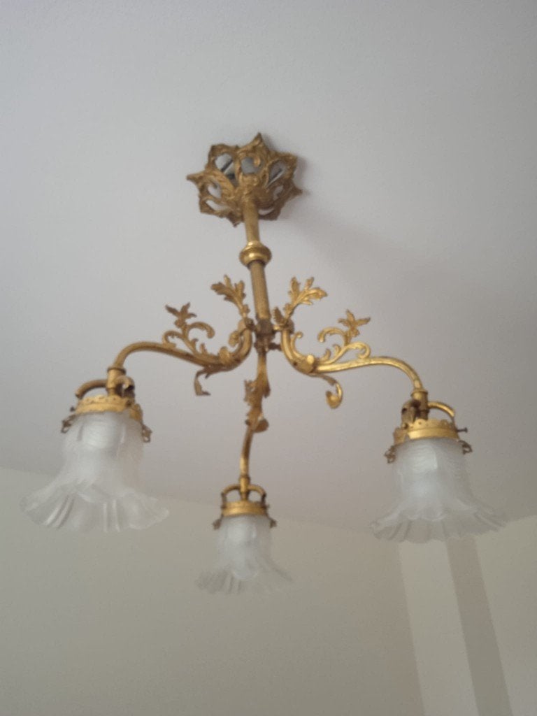 Koperen (?) brons kleurige metalen lamp ca 1900, Ophalen of Verzenden, Koper