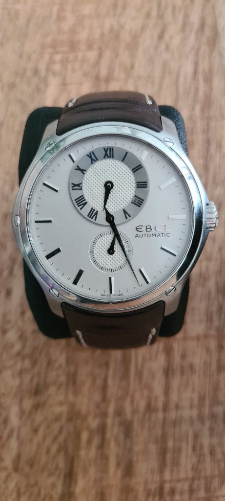 Ebel Hexagon Uniek model, Leer, Staal, Polshorloge, Zo goed als nieuw