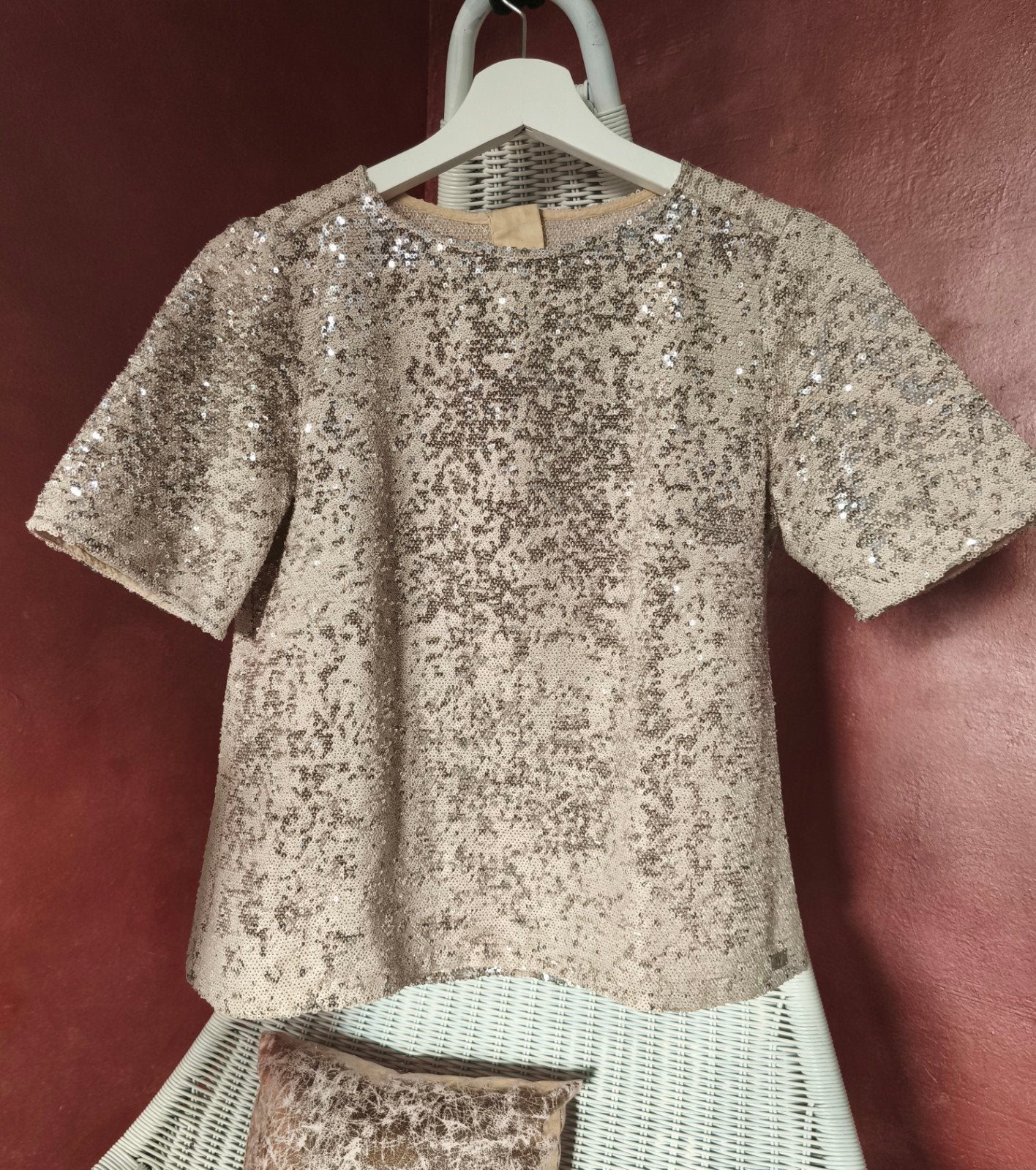 Josh V - Pailletten top zilver champagne goud kleur - mt xs, Kleding | Dames, Verzenden, Beige, Korte mouw, Maat 34 (XS) of kleiner