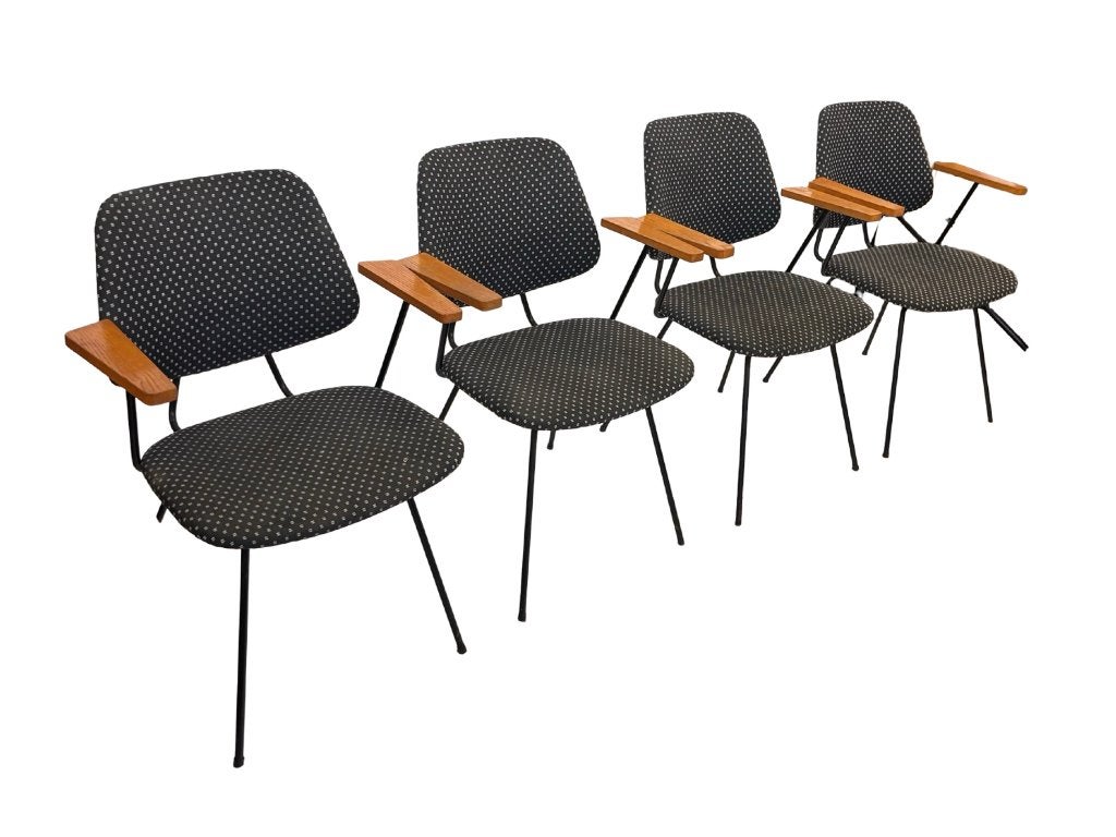 Vintage set van Vier Kembo Eetkamerstoelen - Wim Rietveld, Vintage stoelen, Gebruikt, Bruin, Verzenden