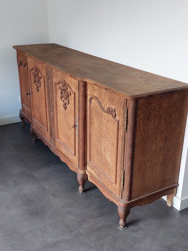 Prachtig dressoir van onbewerkt eikenhout, Gebruikt, Met deur(en), Eikenhout, 200 cm of meer