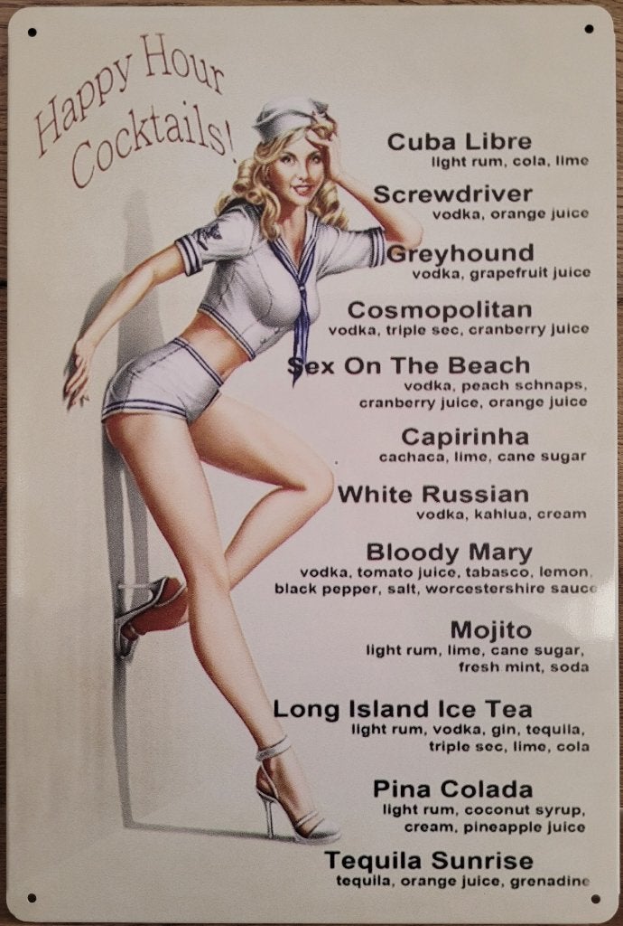 Happy hour Cocktails sailor reclamebord van metaal wandbord