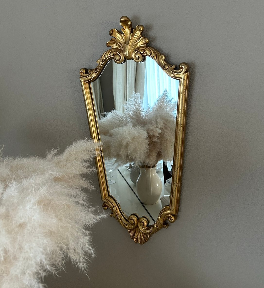 Vintage Franse gouden kuifspiegel barok stijl 79cm, Antiek en Kunst, Antiek | Spiegels, Ophalen, Rechthoekig