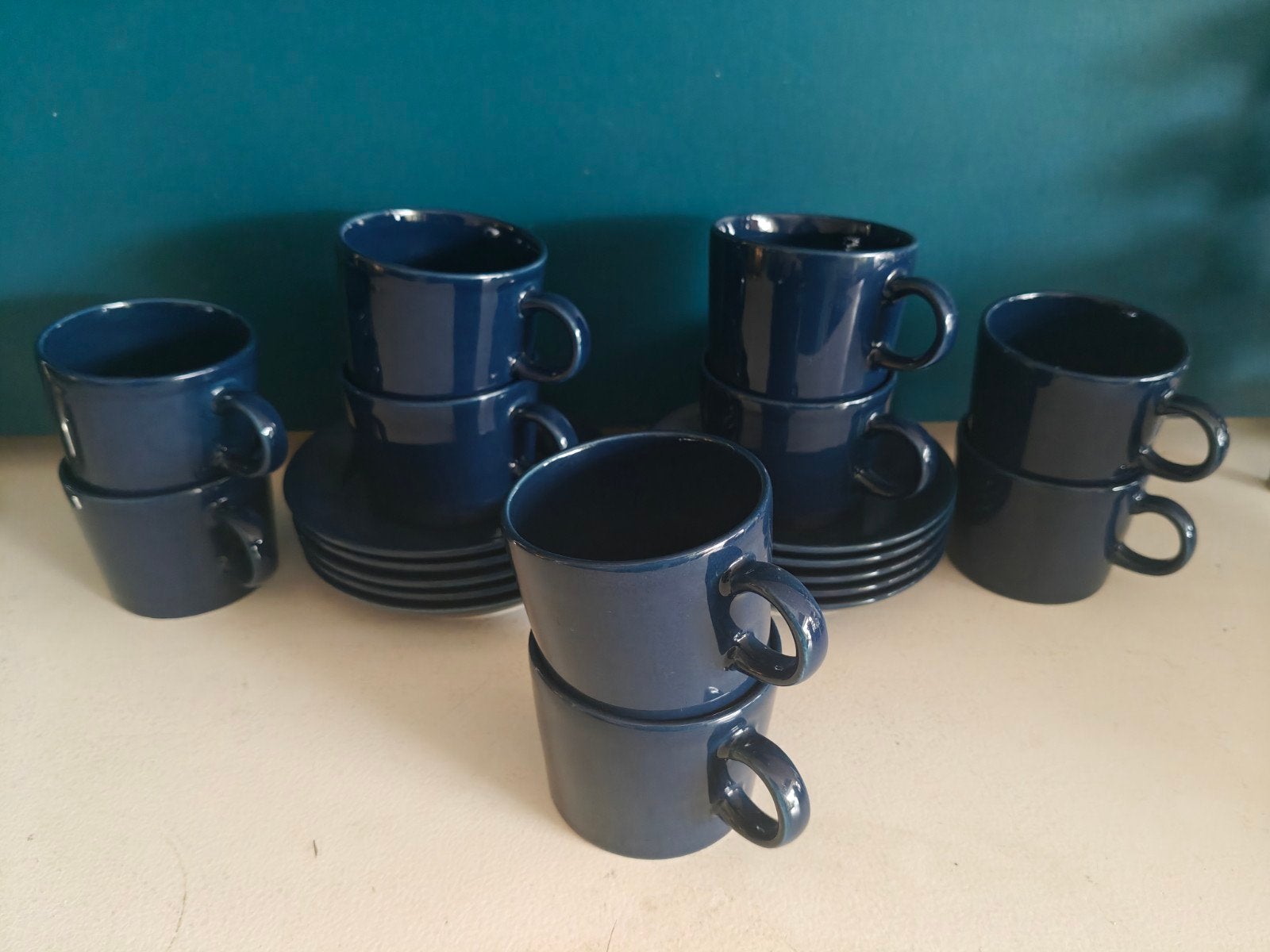 Arabia KILTA Iittala TEEMA kopjes + schoteltjes 10x bla, Ophalen of Verzenden, Modern, Kop(pen) en/of Schotel(s), Aardewerk