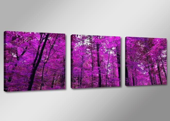 Nieuw * 3 Luik Canvas Schilderij Paarse Boom 50x150cm, Ophalen of Verzenden