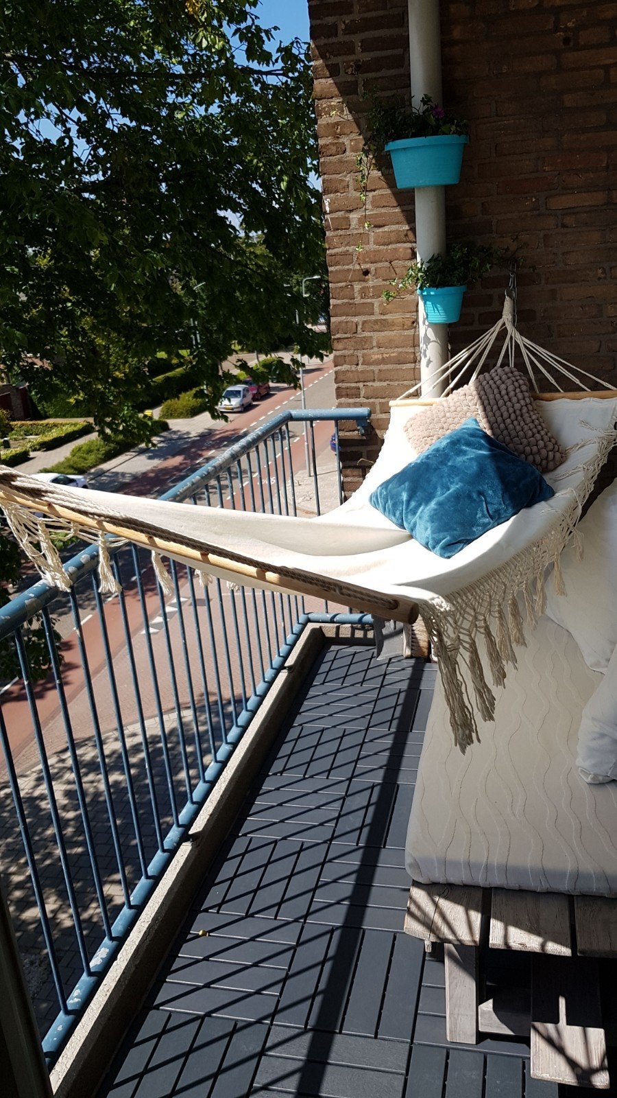 Crèmekleurige katoenen hangmat (1 persoons, Tuin en Terras, Hangmatten, Ophalen, Gebruikt, Opvouwbaar, Eenpersoons