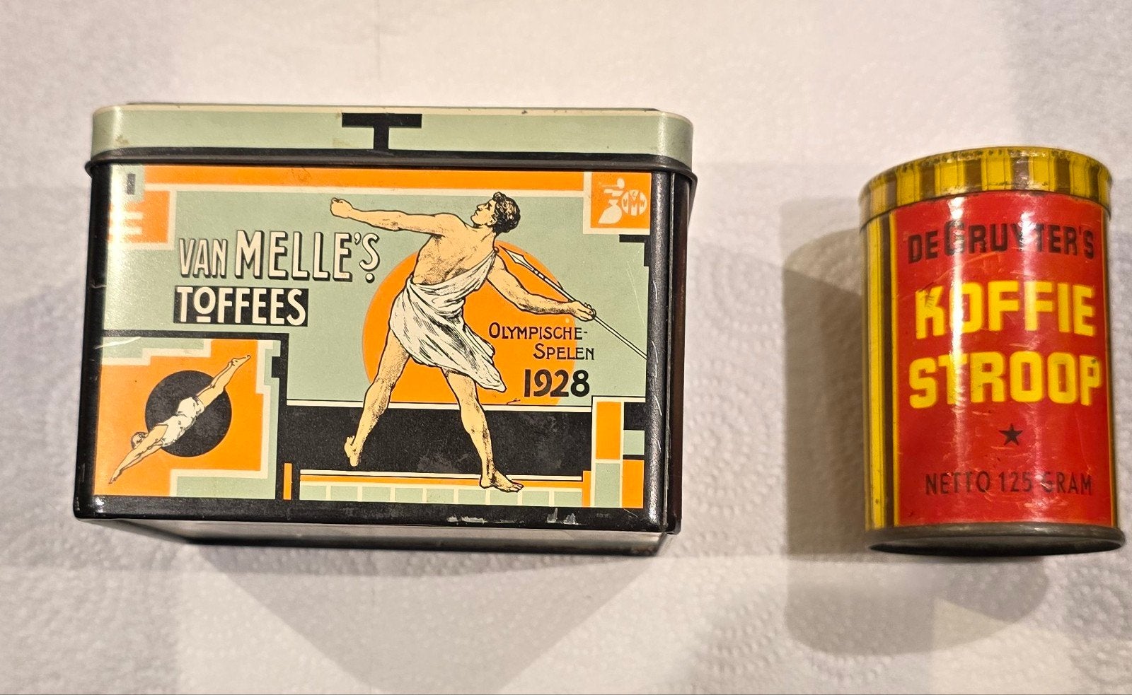Vintage blik Van Melle's Toffees  & oud blik De Gruyter, Ophalen of Verzenden, Gebruikt, Overige